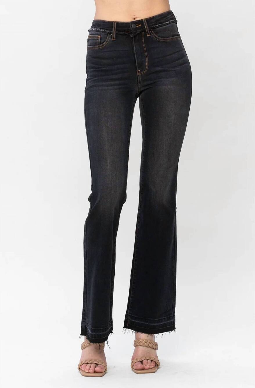 NEW JUDY BLUE high waist release hem slim boot cut jeans in black
